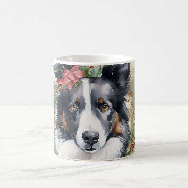 Taza De Café Navidades de Border Collie Wreath Festimes Pup (Centro)