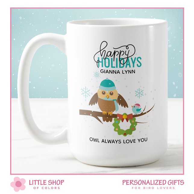 Taza De Café Navidades de búho y aves silvestres personalizados (Subido por el creador)