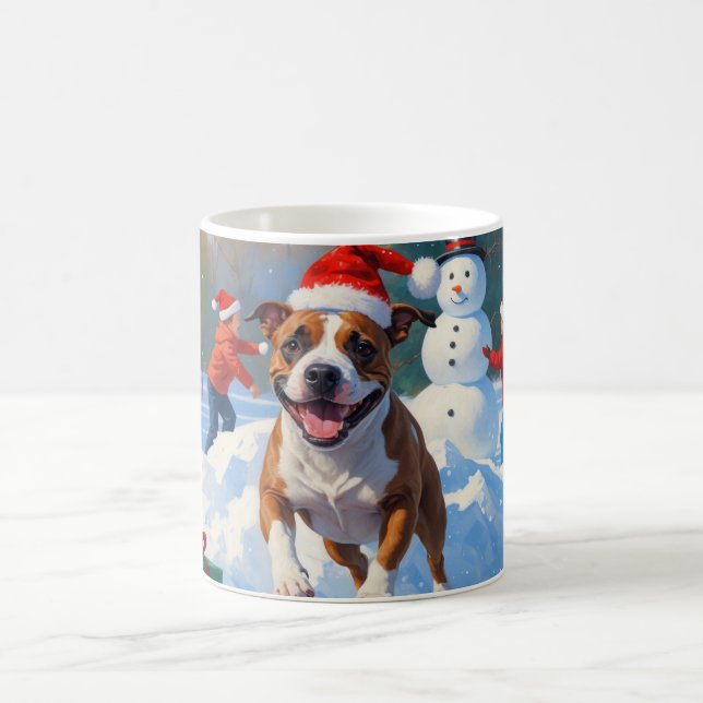 Taza De Café Navidades de Bull Terrier celebran escena de nieve (Centro)