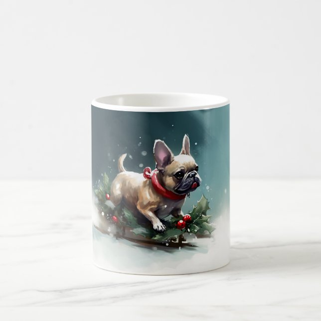 Taza De Café Navidades de Bulldog franceses nevan el invierno (Centro)