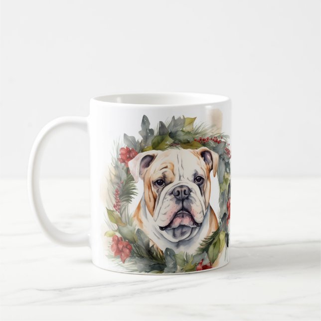 Taza De Café Navidades de bulldog Wreath Festive Pup (Izquierda)