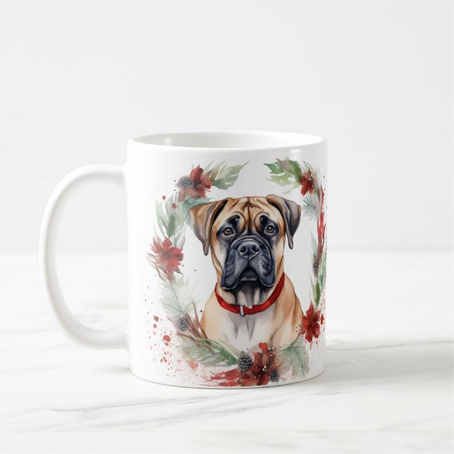 Taza De Café Navidades de bullmastiff Wreath Festimes Pup (Izquierda)