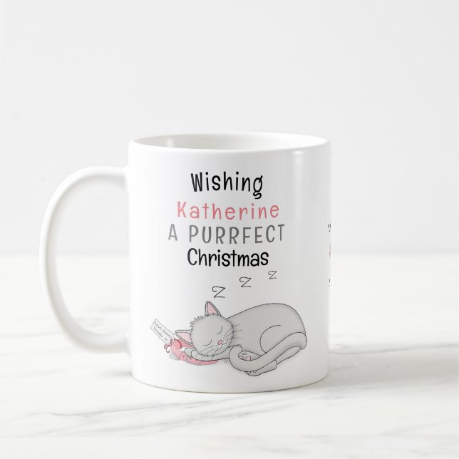 Taza De Café Navidades de búsqueda personalizados Cat Mug (Izquierda)