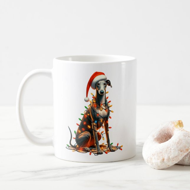 Taza De Café Navidades De Cachorro Gris Hound (Con donut)