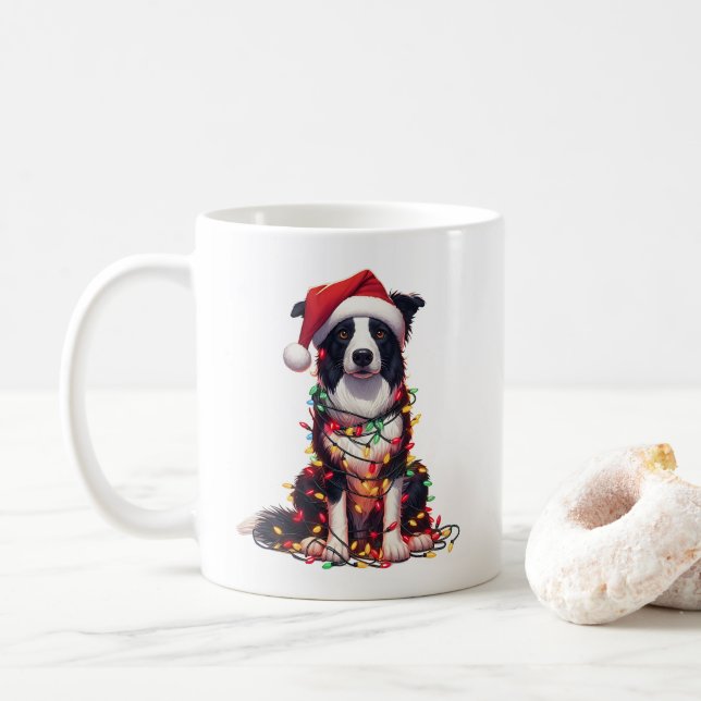 Taza De Café Navidades de Cachorros de Collie Fronteriza (Con donut)
