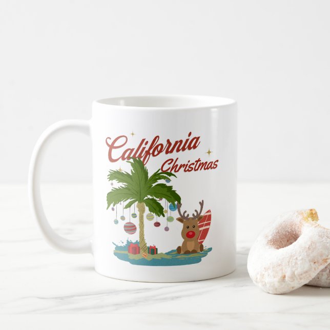 Taza De Café Navidades de California cultivan palmeras y renos (Con donut)