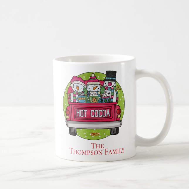 Taza De Café Navidades de Camión Rojo Snowmen Nombre de chocola (Derecha)