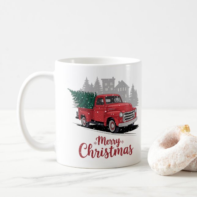 Taza De Café navidades de camiones clásicos de los años 50 (Con donut)
