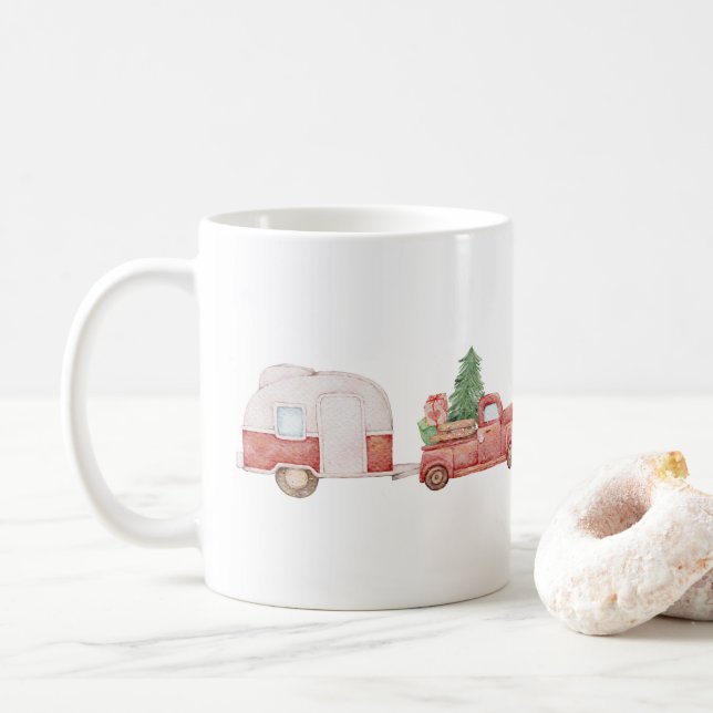 Taza De Café Navidades de camionetas y caravanas de época (Con donut)