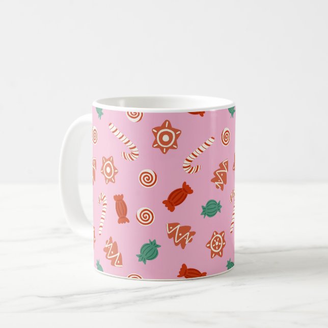 Taza De Café Navidades de caramelos - rosa (Anverso izquierdo)