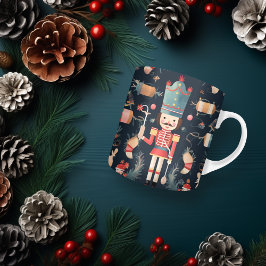 Taza De Café Navidades de color azul rojo vintage nuez