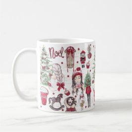 Taza De Café Navidades de color de agua elementos Rojo