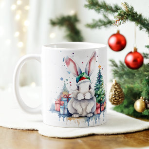 Taza De Café Navidades de conejo festivo acuarela Mug