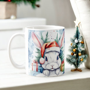 Taza De Café Navidades de conejo festivo acuarela Mug