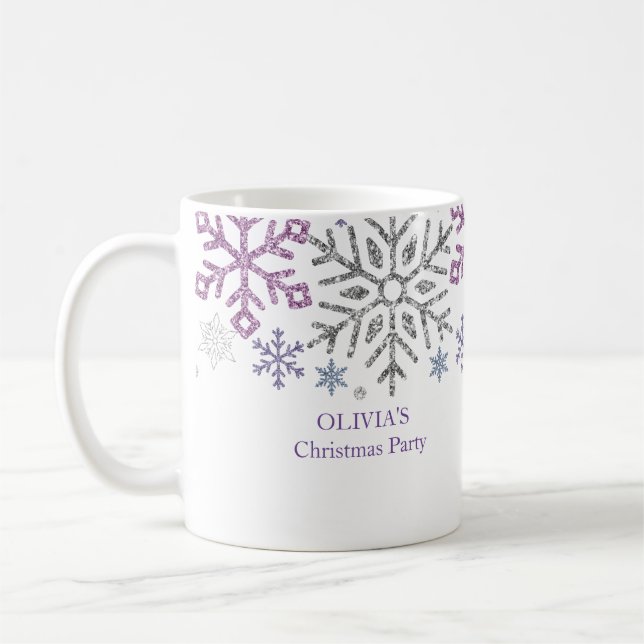 Taza De Café Navidades de copo de nieve Plata púrpura (Izquierda)