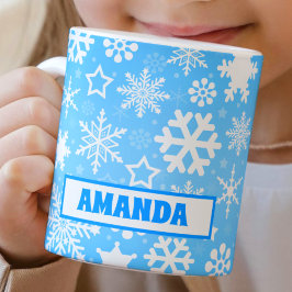 Taza De Café Navidades de copos de nieve azules niños chocolate
