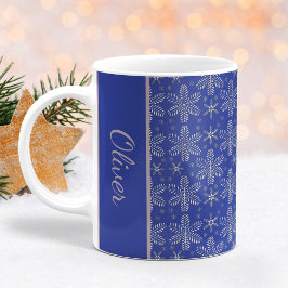 Taza De Café Navidades de copos de nieve azules y plateados mug