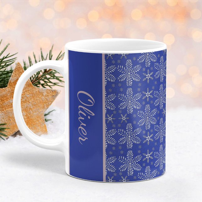 Taza De Café Navidades de copos de nieve azules y plateados mug (Subido por el creador)