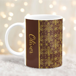 Taza De Café Navidades de copos de nieve marrones y dorados mug