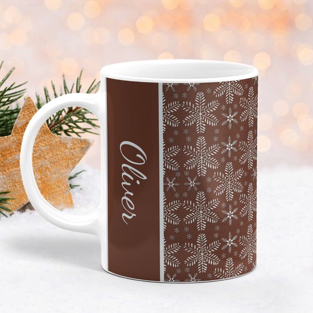 Taza De Café Navidades de copos de nieve marrones y plateados M (Subido por el creador)
