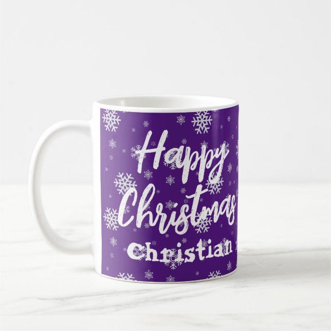 Taza De Café Navidades de copos de nieve morado (Izquierda)