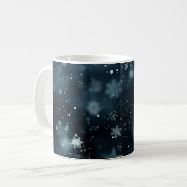 Taza De Café Navidades de copos de nieve negros/blancos (Anverso izquierdo)