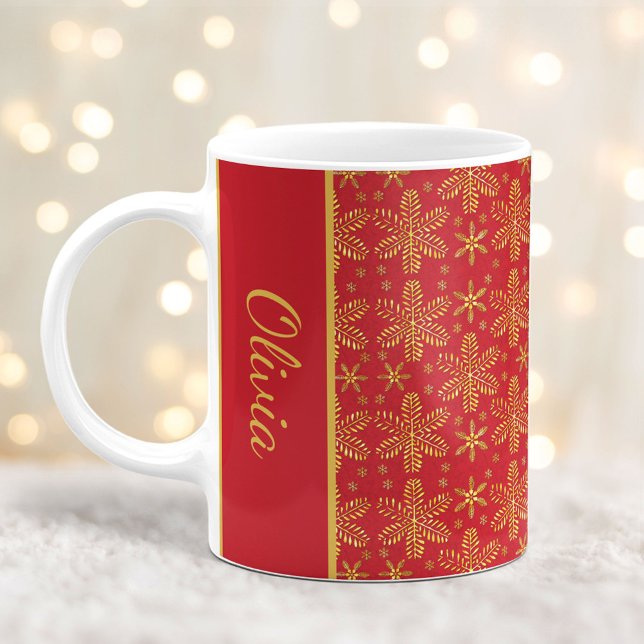 Taza De Café Navidades de copos de nieve rojos y dorados mug co (Subido por el creador)