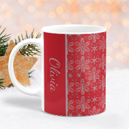 Taza De Café Navidades de copos de nieve rojos y plateados mug 