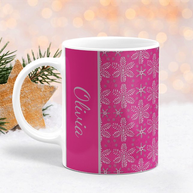 Taza De Café Navidades de copos de nieve rosados y plateados mu (Subido por el creador)