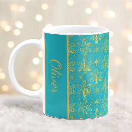 Taza De Café Navidades de copos de nieve turquesa y dorada Mug