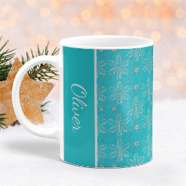 Taza De Café Navidades de copos de nieve turquesa y plateada Mu