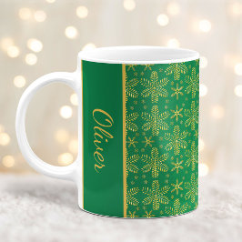 Taza De Café Navidades de copos de nieve verdes y dorados mug c