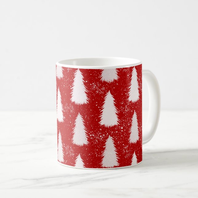 Taza De Café Navidades de copos de nieve y árboles de espárrago (Anverso derecho)