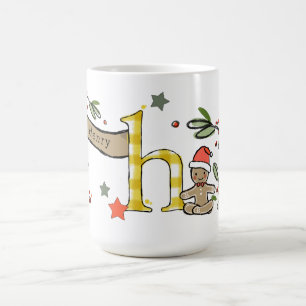Taza De Café Navidades de corte estilo retro Monograma H con no