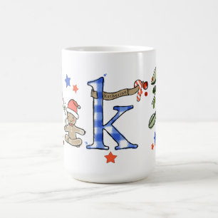 Taza De Café Navidades de corte estilo retro Monograma K con no