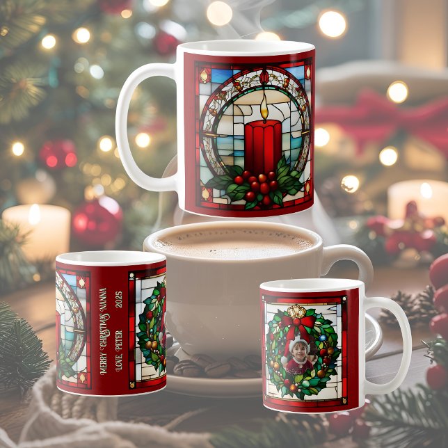 Taza De Café Navidades de Crimson Candle Faux Stained Personali (Subido por el creador)