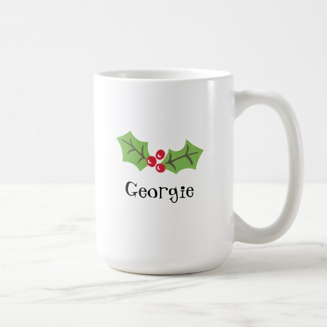 Taza De Café Navidades de Cute Holly y Berries personalizados (Derecha)