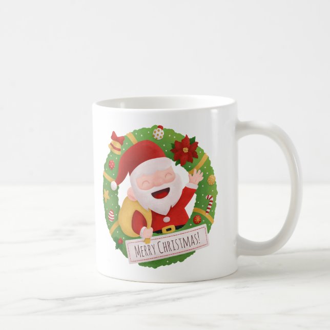 Taza De Café Navidades de Cute Jolly Santa Claus Wreath Mug (Derecha)