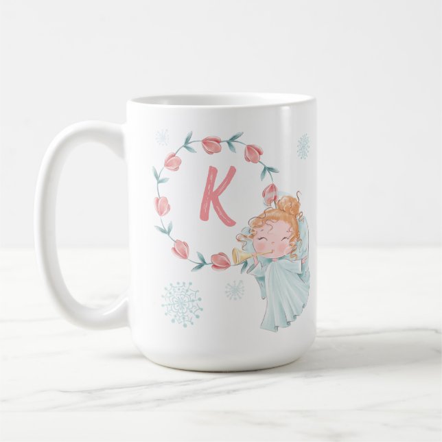 Taza De Café Navidades de Cute Monogrammed Angel (Izquierda)