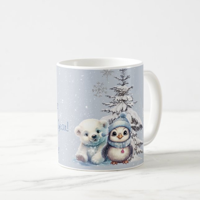 Taza De Café Navidades de Cute Polar y Pingüino del Polo Norte (Anverso derecho)