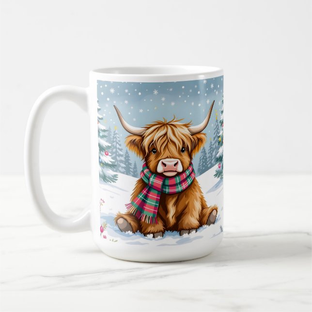 Taza De Café Navidades de Cute Whimsical Highland Cow (Izquierda)