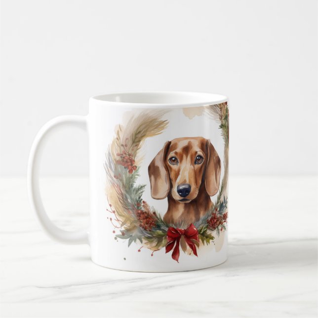 Taza De Café Navidades de Dachshund en un grupo festivo (Izquierda)