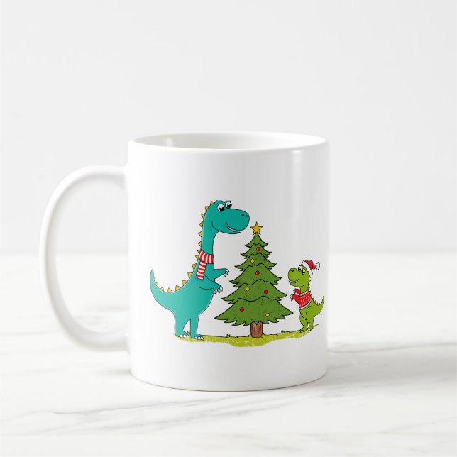 Taza De Café Navidades de dinosaurios celebrando (Izquierda)