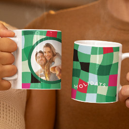 Taza De Café Navidades de disco Tartan Plaid en color moderno