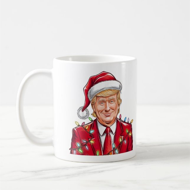 Taza De Café Navidades de Donald Trump graciosos MAGA Santa Hat (Izquierda)