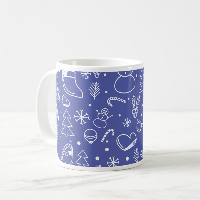 Taza De Café Navidades de Doodle Azul - Festividad y diversión (Anverso izquierdo)