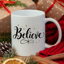 Taza De Café Navidades de escritura moderna "Believe" Coffee Mu