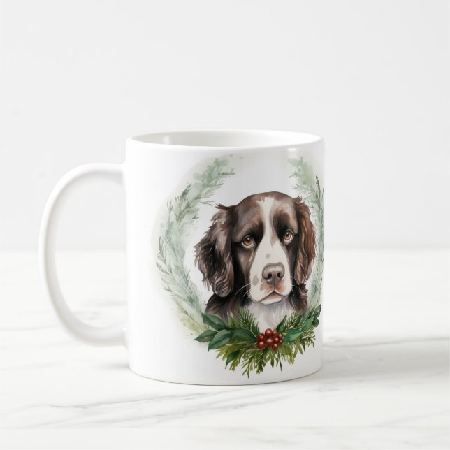 Taza De Café Navidades de espaniel Springer Wreath Festive Pup (Izquierda)