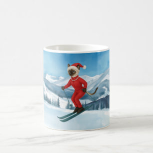 Taza De Café Navidades de esquí Siamese CatLovers vacaciones de