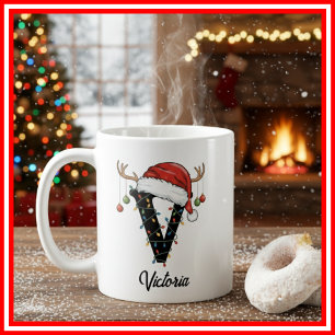 Taza De Café Navidades de familia monogramo Antlers FOTO de San